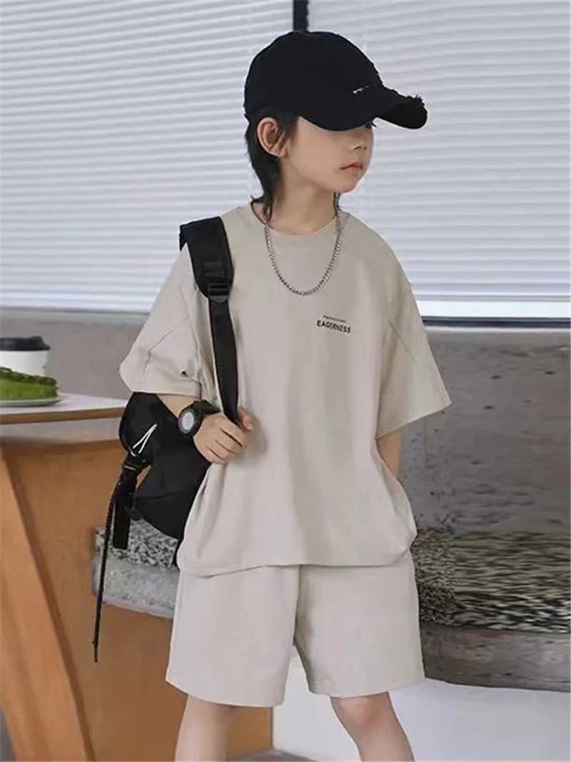 New Boys Casual T-Shirt Sets Summer Kids Short Sleeved Tops+Shorts 2Pcs Children Loose Clothing Suits Teen Tracksuit Outfits R250605