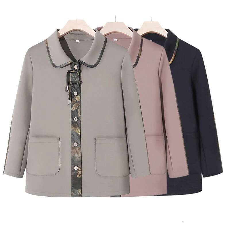 Windbreak 2024 Retro Autumn Casual Elegant 40-50 Year Women's Loose Printed Zipper Plus Size Jacket