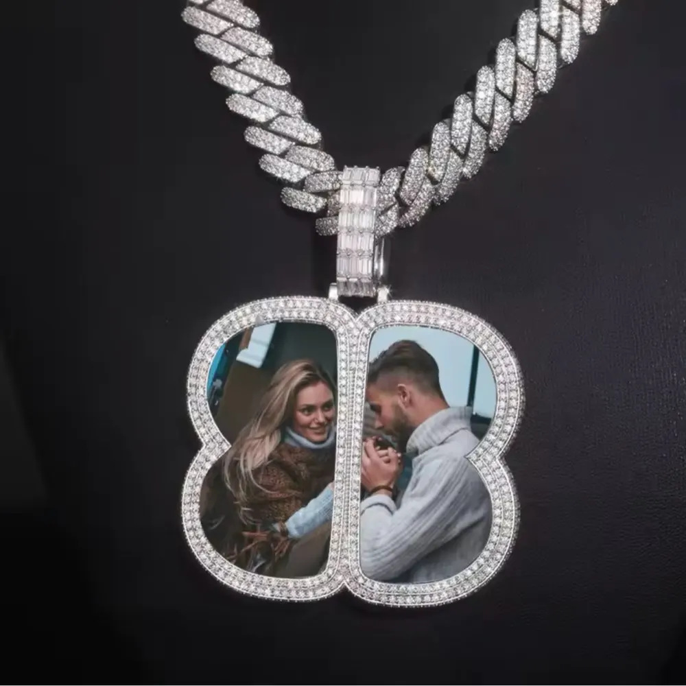 Custom Photo Pendant Necklace Personality Geometry Memorial Frame Medal Jewelry