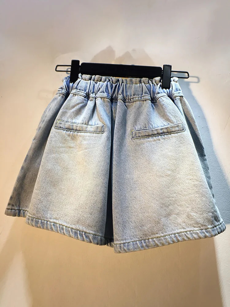 DEAT Womens Denim Shorts Colored Big Diamonds Drawstring Elastic Waist Wide Leg Short Pants Summer Fashion 29L1544 250604