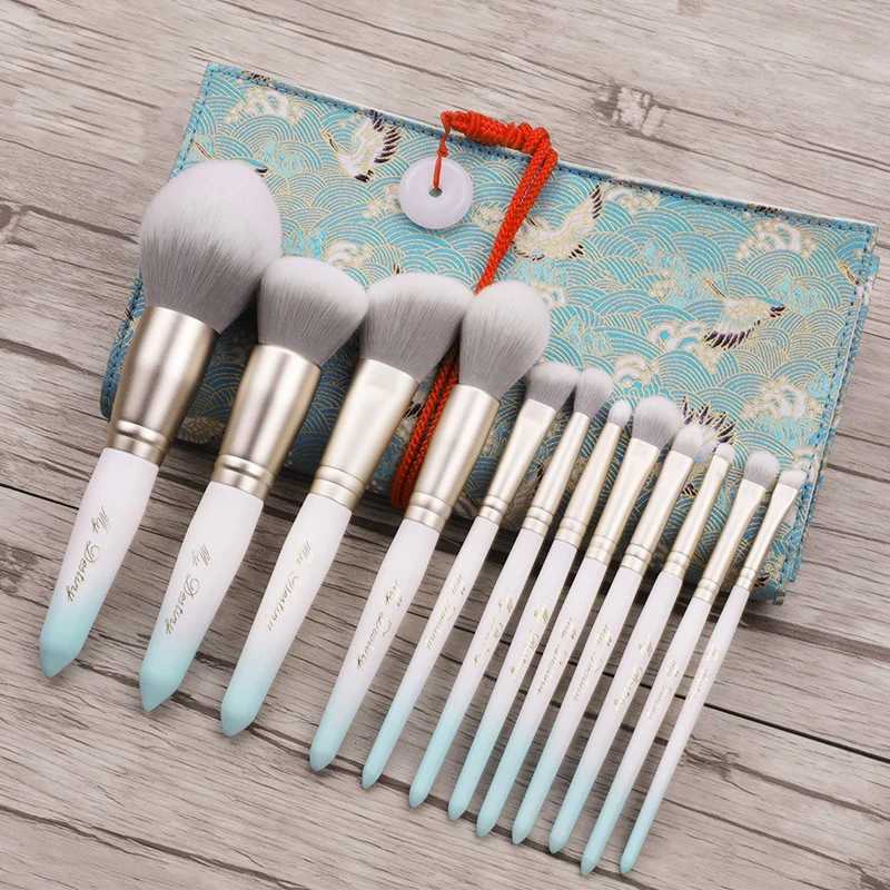 MyDestiny Ice White 12pcs Synthetic Hair Makeup Brush Set Super Soft Fiber Gradual Color Handle Includes Face and Eye Brush W250605