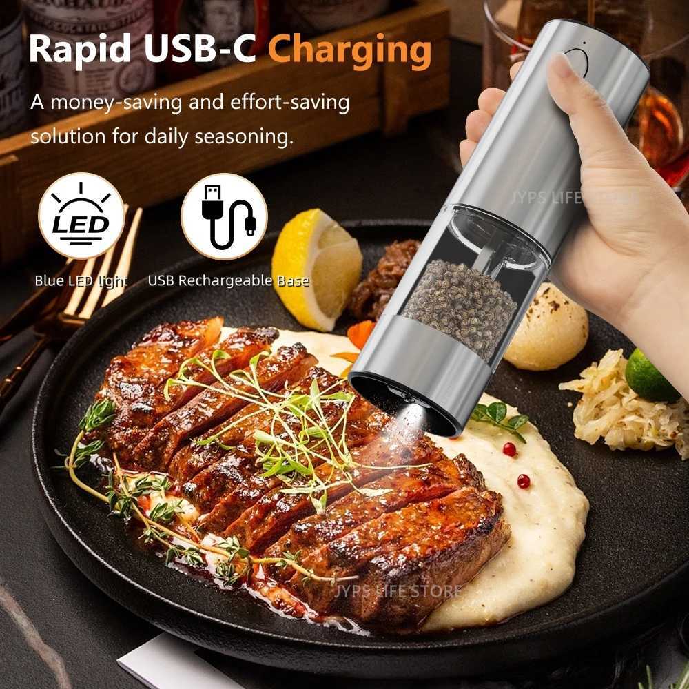 Electric Pepper Grinder Stainless Steel Salt And Pepper Grinder USB Rechargeable Adjustable Coarseness Spice Mill Kitchen Tool X250605