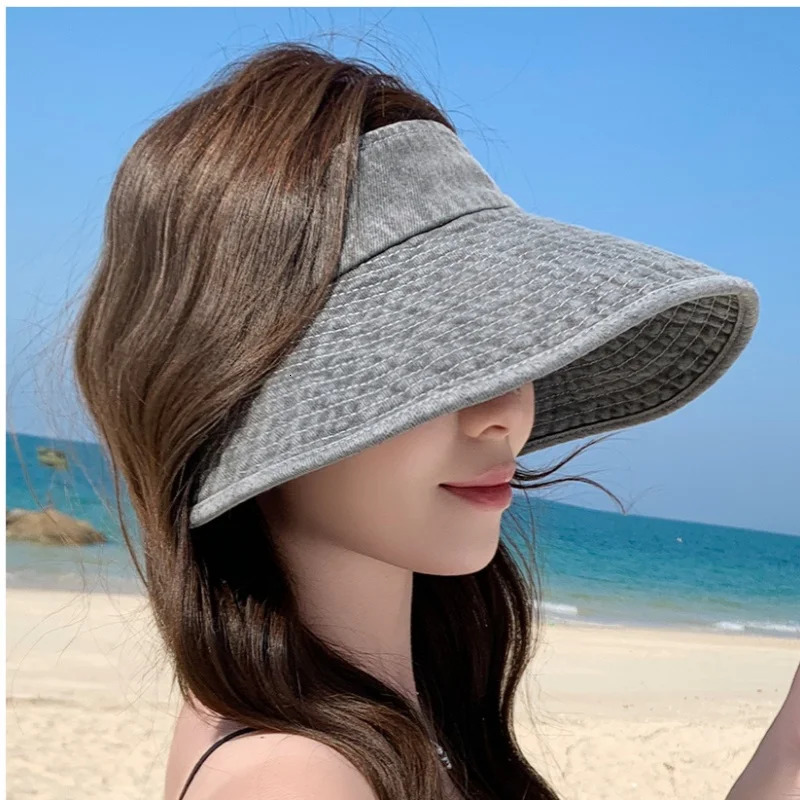 Simple Versatile Washed Cowboy Hollow Top Hat Womens Fashion Casual Sun Hat Large Ribbon Hat 250603