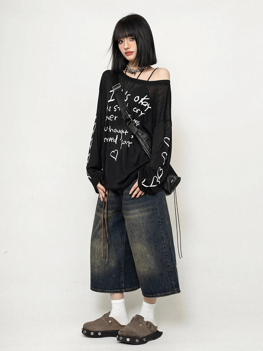 REDDACHiC Boyfriend Style Women Whiskers Denim Shorts Big Size Vintage Casual Wide Pants Baggy Jeans Jorts Grunge Y2k Streetwear 250604