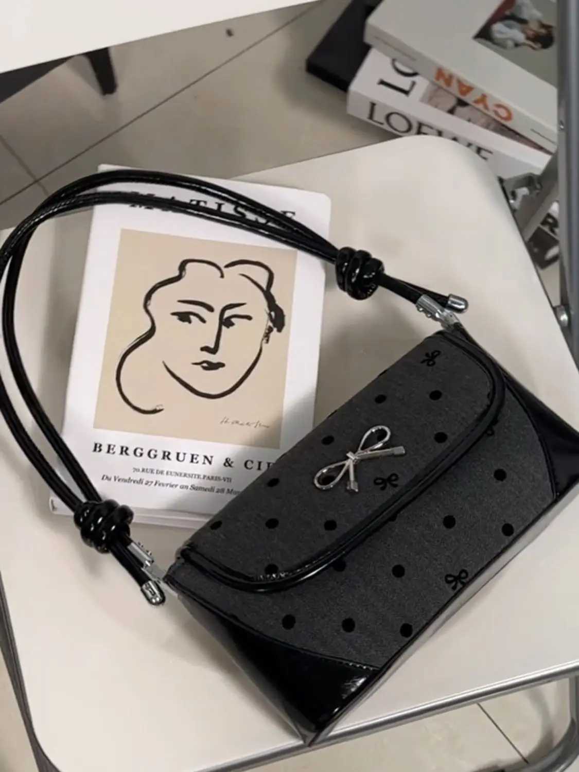 JIAERDI Sweet Cool Bow Black Underarm Bag Purse Women Fairycore Ahetic Dot Y2k Shoulder Bags Ladies Harajuku Square Handbag XJ250605