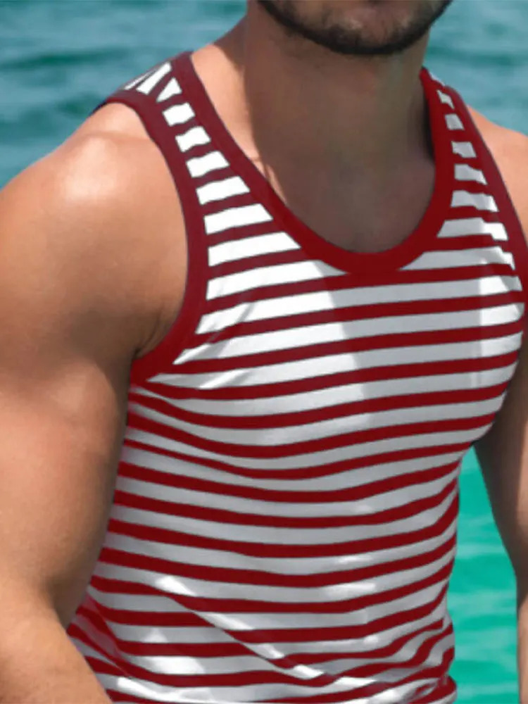 Summer Daily Mens O-neck Tank Top Hawaiian Fashion Mens Beach Casual Tank Top Outdoor Sports Mens Sleeveless T-shirt 250605