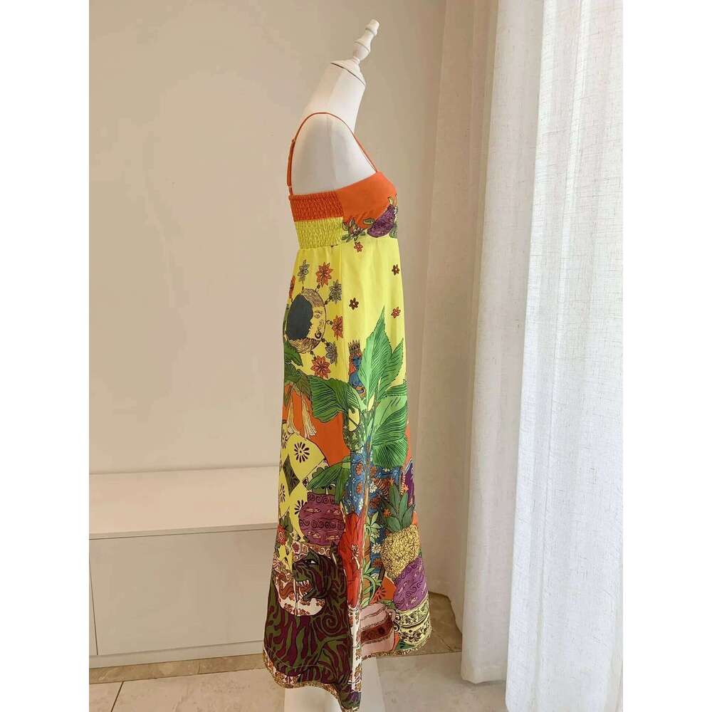 Women Forest Printed Strapless Back Elastic Sleeveless Sling Long Dress