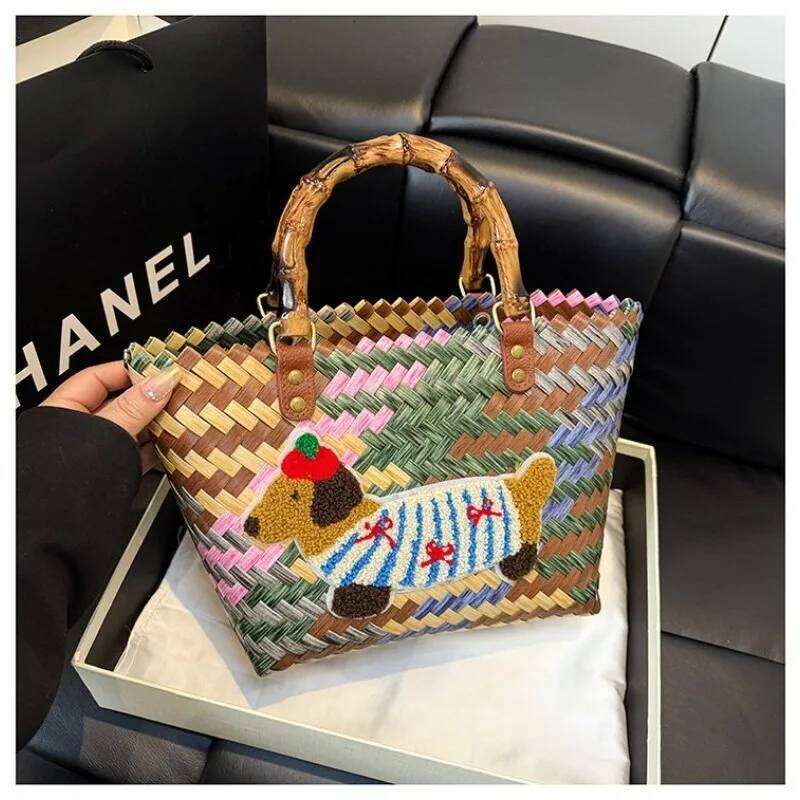 Women's Bags Designer New Retro Striped Multi-Color Tote Bag, Personalized Commuting Women's Handbag, Woven Bag