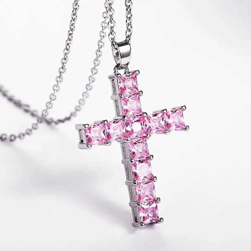 Cross Necklace Multi Color Crystal Cross Pendant For Women Necklace Cross Shape Necklace Pendant Party Jewelry XJ250604