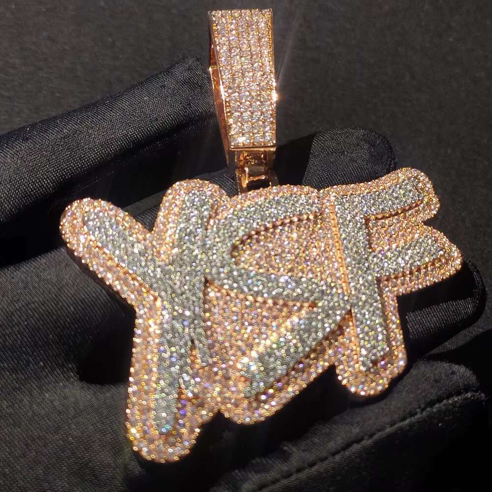 925 silver rose gold plated custom name 3D letter pendant white moissanite necklace for women with rope chain hip hop jewelry