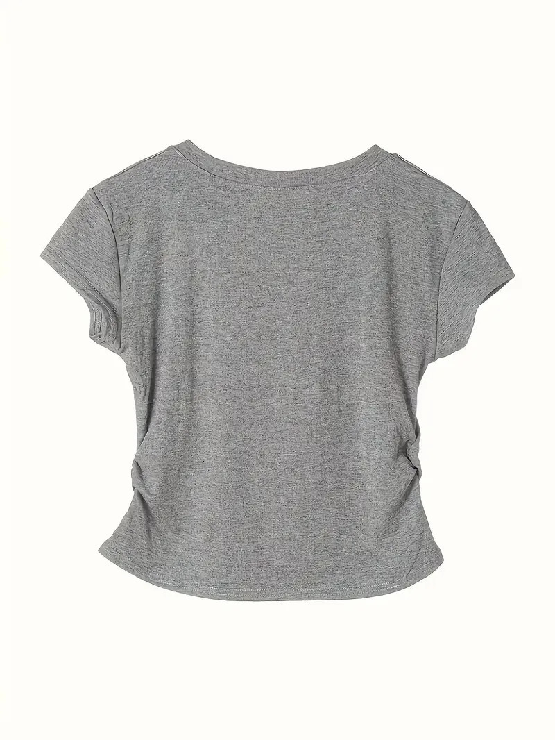 Fashion Print T-shirts Summer Solid Color Top Cute Girls Short Sleeve Slim Fit Round Neck T-shirt Womens Short Tops 250529