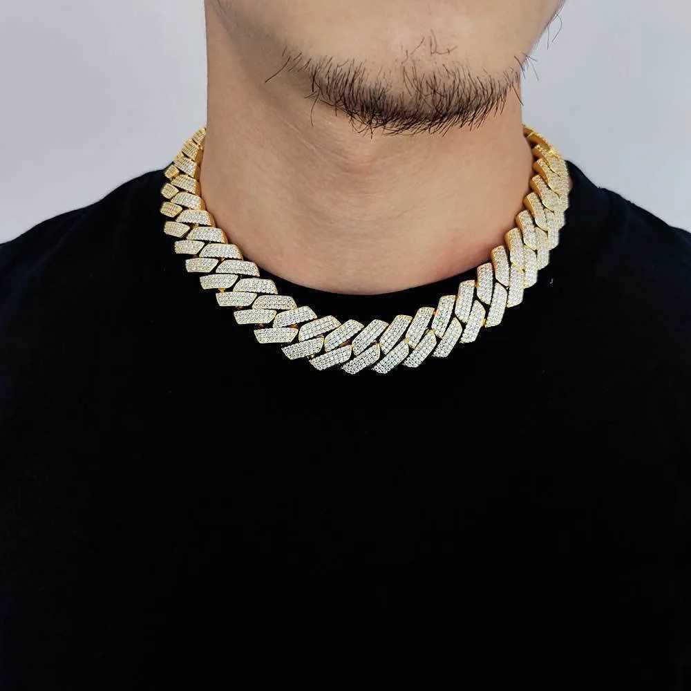 Hip Hop Shiny 15MM Cuban Link Chain Necklace for Women and Men Silver Color Rhinestone Iced Out Cuban Chain Punk Jewelry Necklace Gift XJ250604