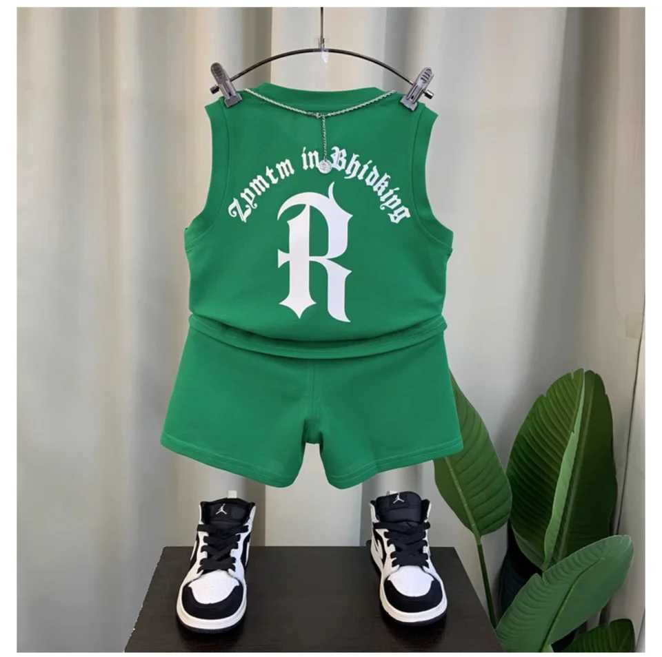 Boys And Girl Tank Top Set 2025 New Fashionable Baby Summer Sleeveless Clothing Set Childrens Handsome Sports Two Piece Set R250605