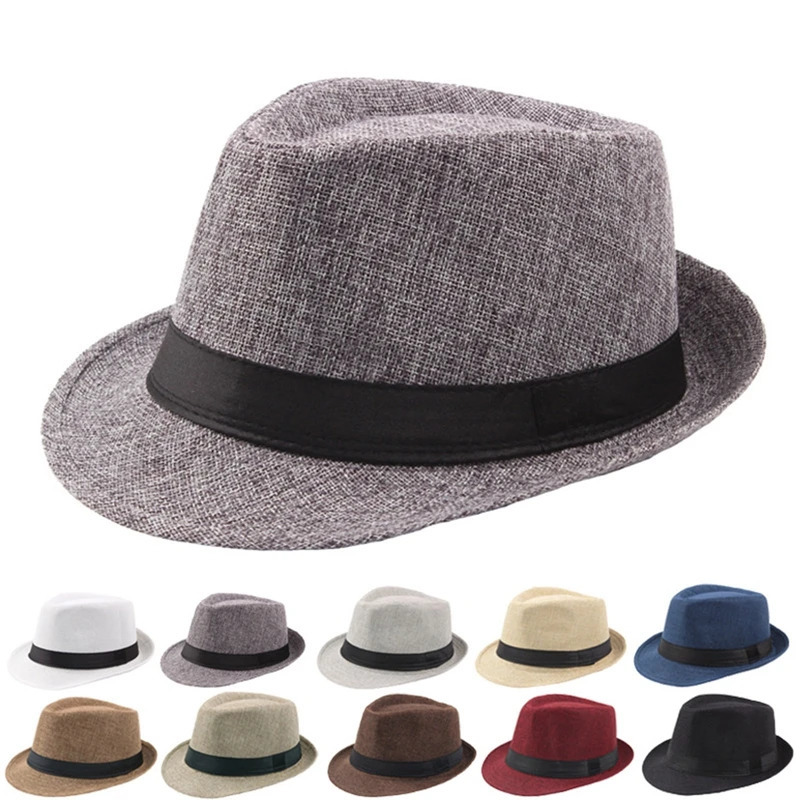 Men Women Straw Fedora Hat Trilby Cuban Sun Cap Panama Short Brim Floral Summer 250605