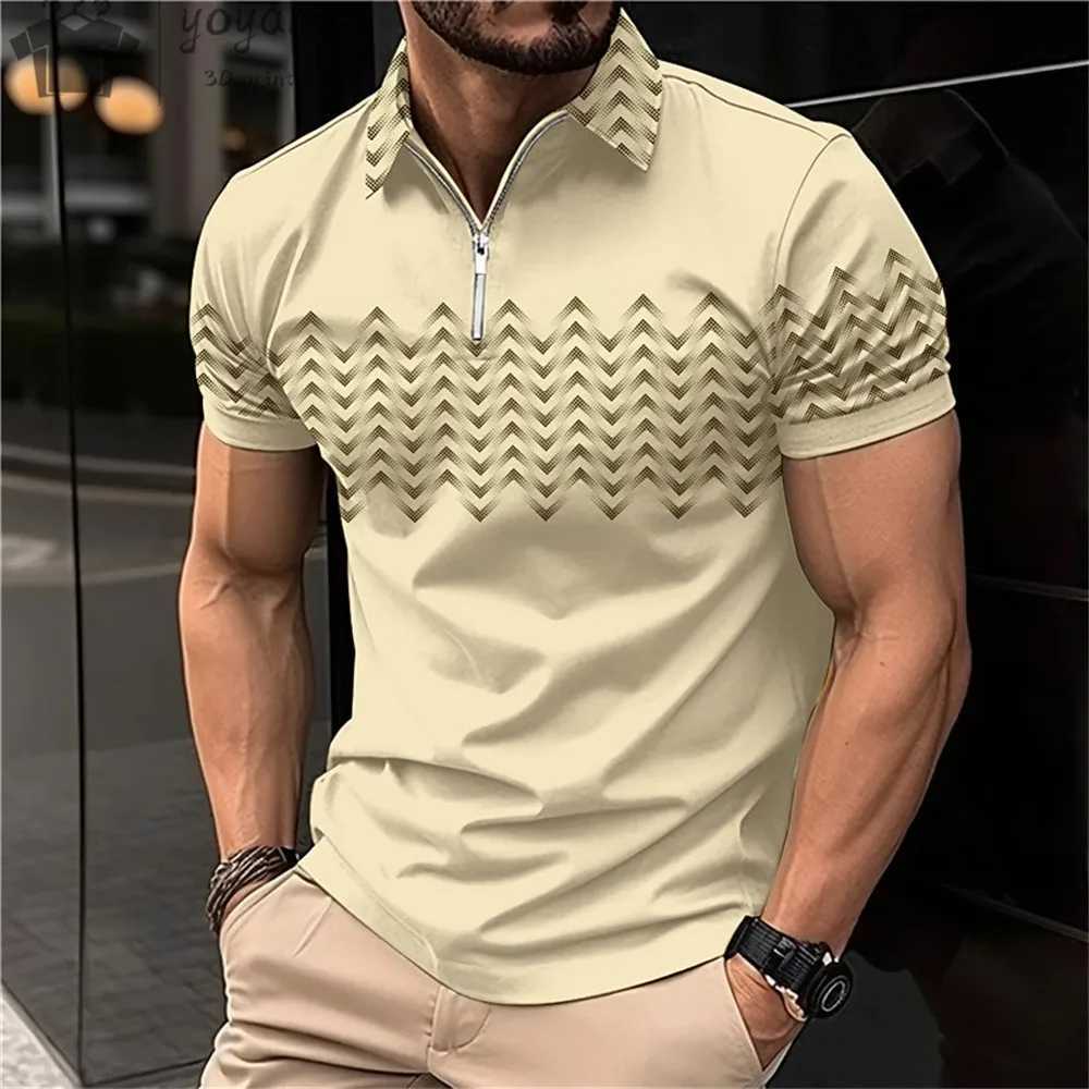 New Summer Mens Fashion Polo Shirt Lapel Short Sleeved Polo Shirt 3D Printing Business Pullover T-Shirt Mens Polo Shirts XJ250605