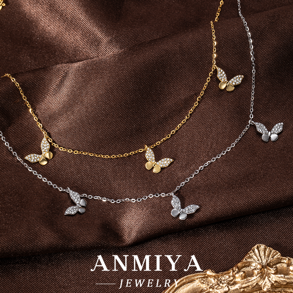 Wholesale Sterling Silver Jewelry Shiny 925 Necklace with Layered Necklace Design Featuring Multi Butterfly Pendant for Gift Set