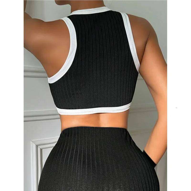 Elegant Handkerchief Hemmed Vest And Tight Mini Skirt Set with Color Block Trim Cross-Border Independent Station