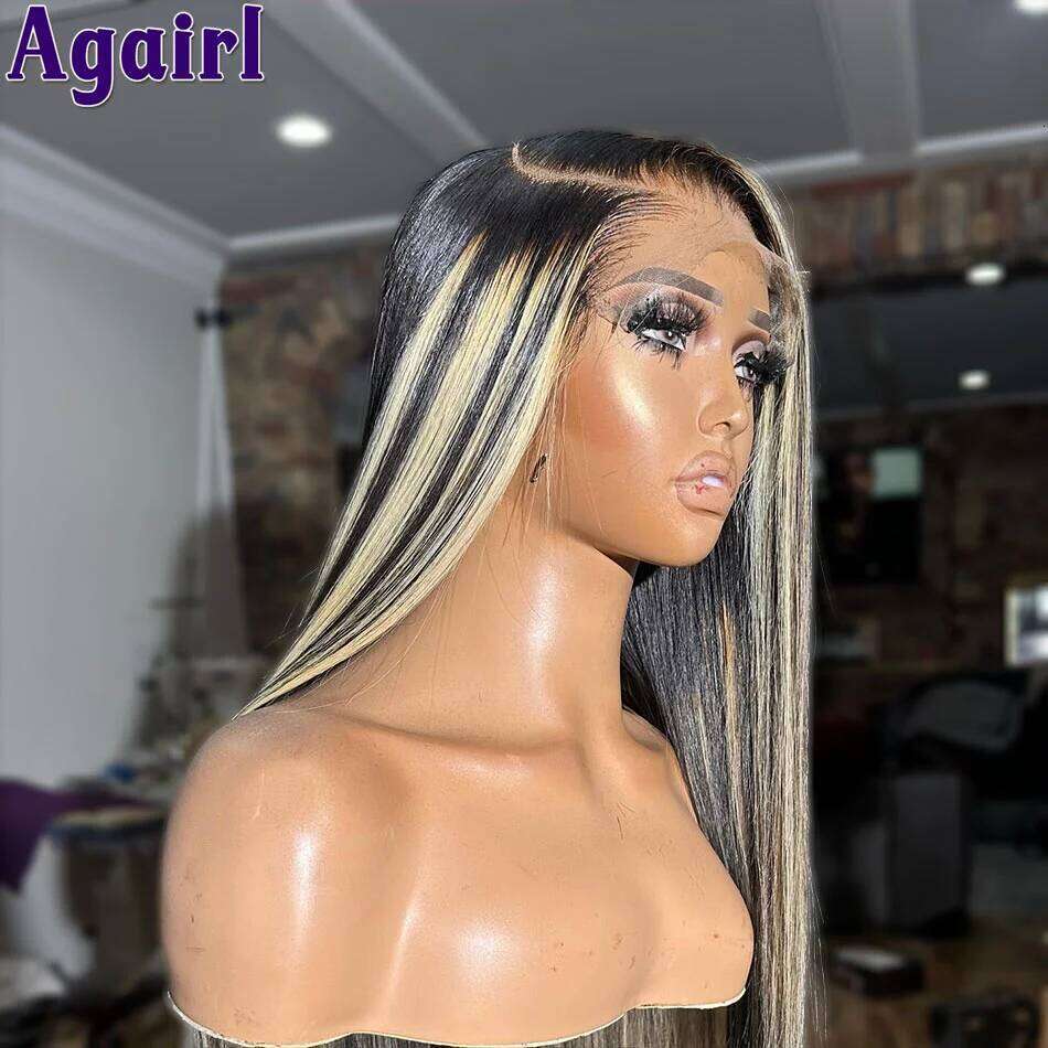 1B/27 Highlight 13X4 13x6 Frontal Human Hair Wigs 200% Blonde Brown Ready Go PrePlucked 34Inch Bone Straight Lace Front Wig