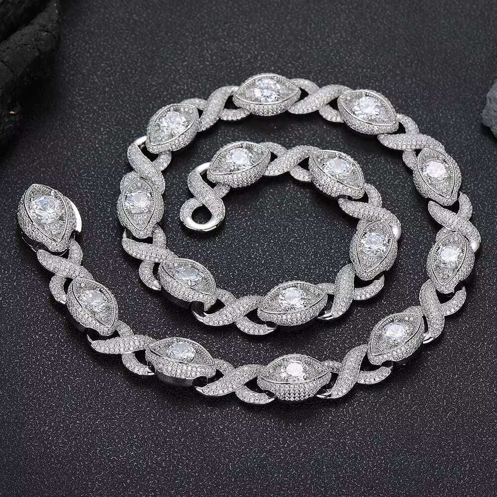 15mm Hip Hop Jewelry Iced Out Cuban Chain Big Diamond Eye Shape Silver Cuban Infinite Links Choker Necklace for Women