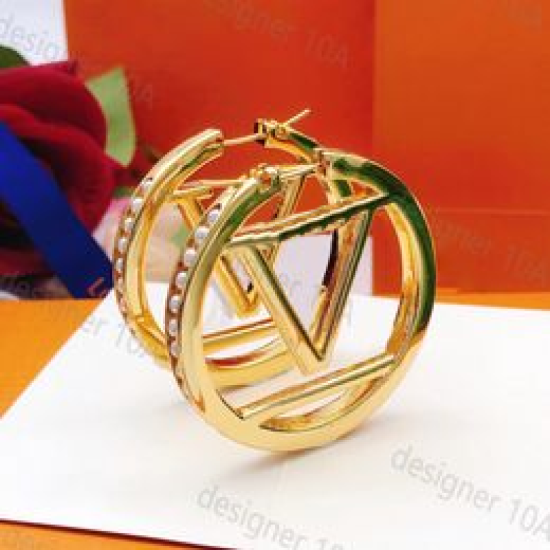 letter earing designer earings women gold silver diamond l big earings 5cm 4cm HOOP earrings party wendings luxurys jewelry