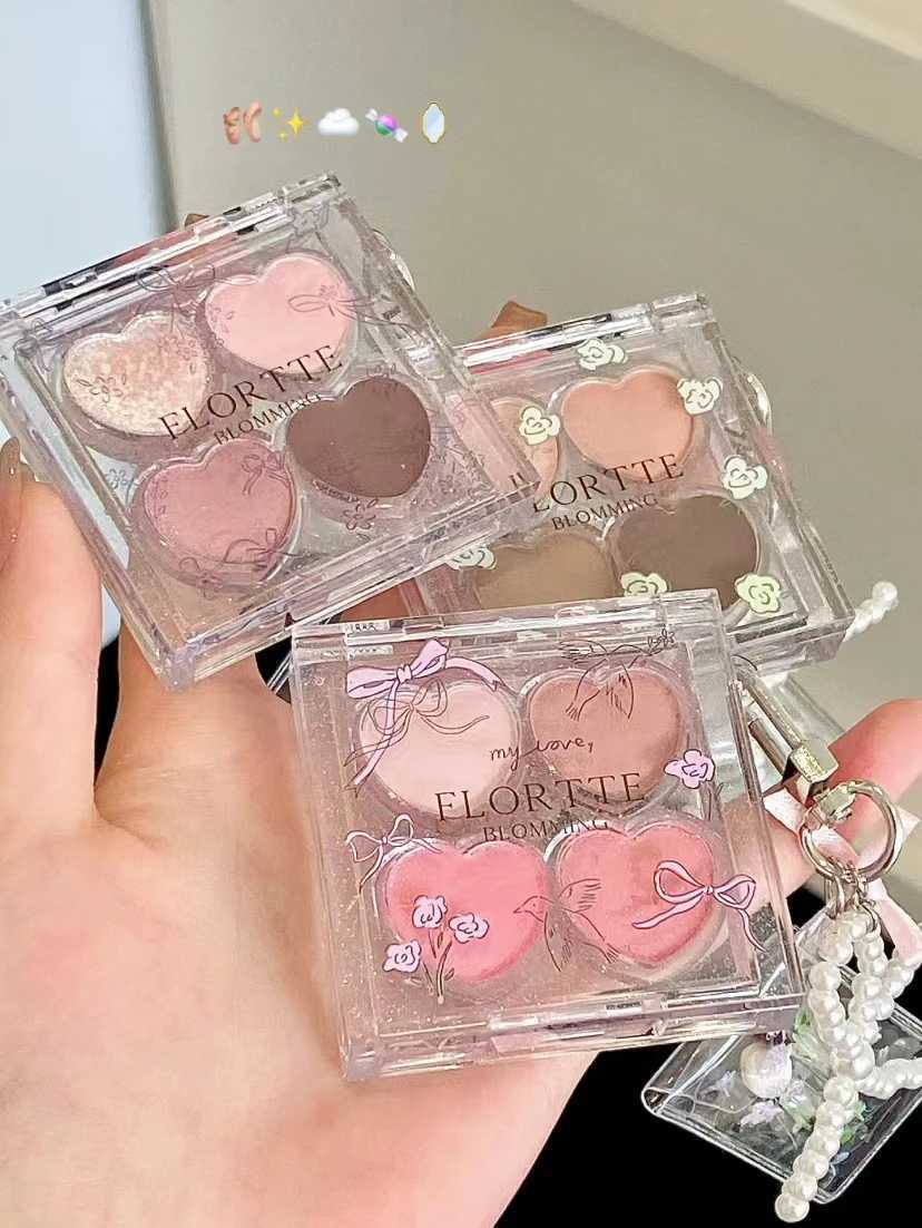 FLORTTE Love Series Eyeshadow 4-color Matte Powder Fine Shimmer Multi-purpose Portable Palette Highlight Blusher Brightening W250605