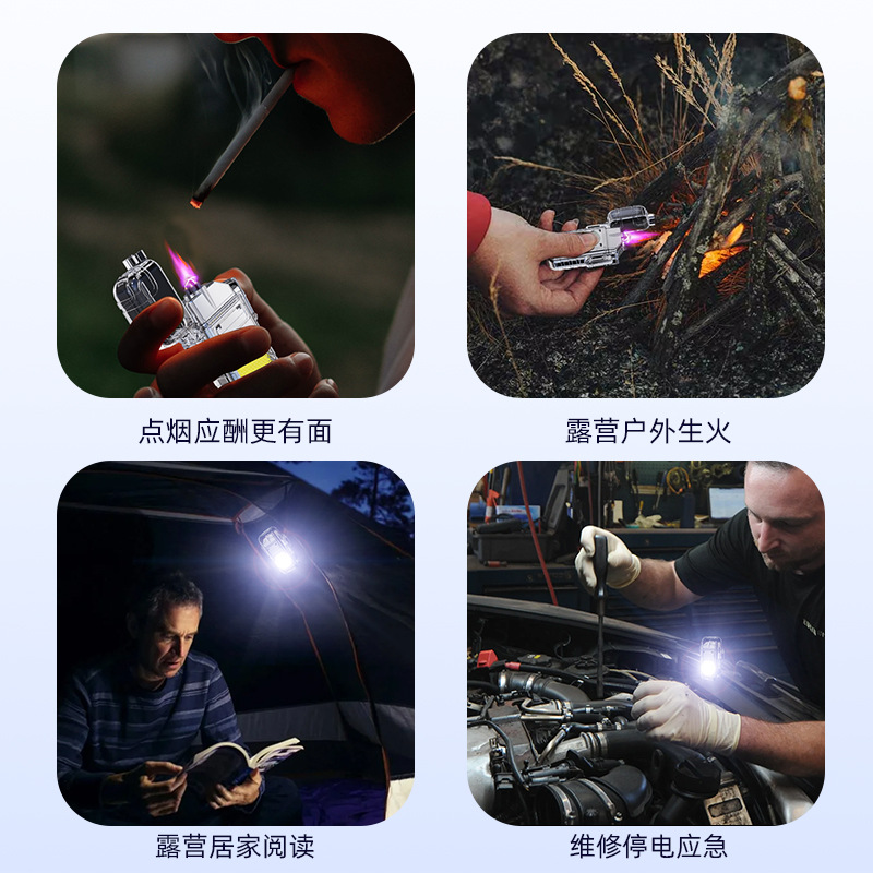 Transparent waterproof arc usb rechargeable lighter, outdoor windproof and waterproof handheld work light multi-function cigarette lighter