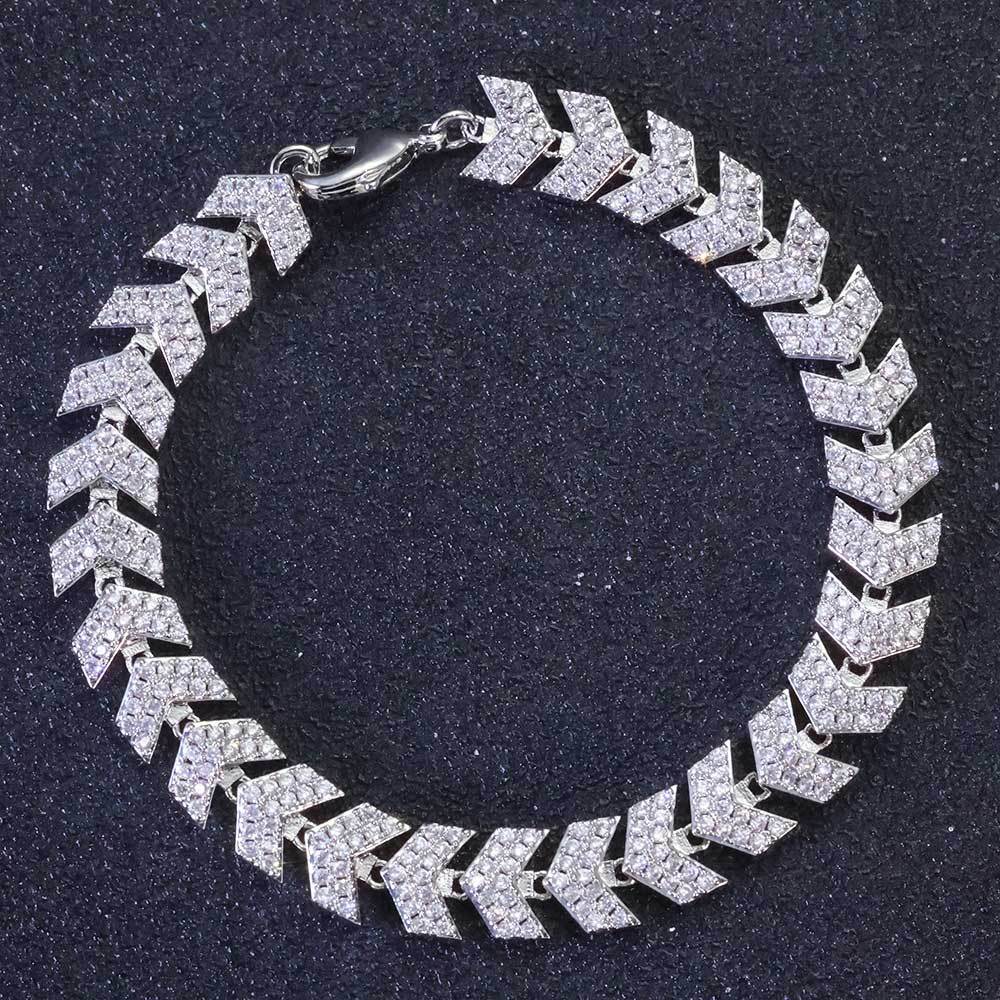 Hip Hop 8mm Fishbone Chain Moissanite Bracelet Trendy Jewelry Mens Bracelet Accessories Bracelet