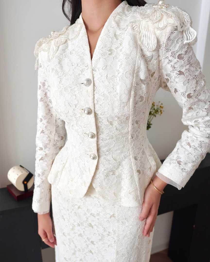 2 Pieces Lace Women Blazer Dress Mermaid Ladies Formal Wear Prom Birthday Party Customized Long Jacket Outfits