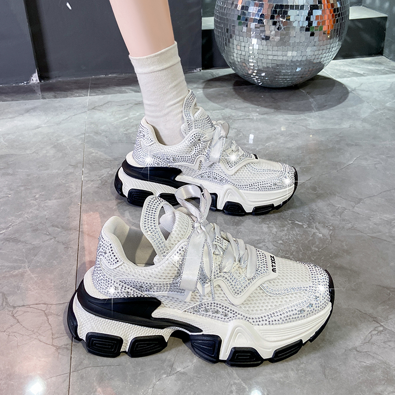 Top Quality Luxury Sneakers Women Skate Shoes New Rhinestone Women Casual Shoes Platform Shiny Women's Outdoor Non Slip Running Shoes Crystal Par