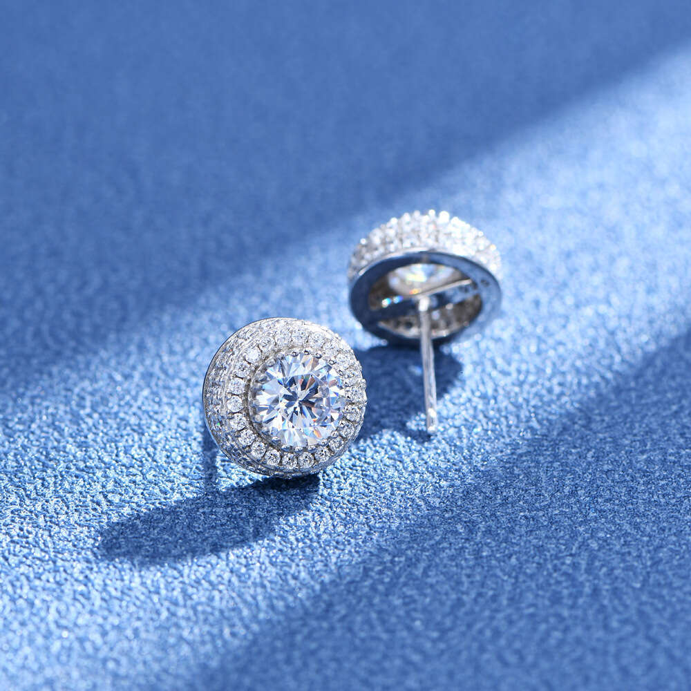 DHGADGETS Moissanite Round Stud Earrings 925 Sterling Silver Halo Earrings for Women Elegant Jewelry