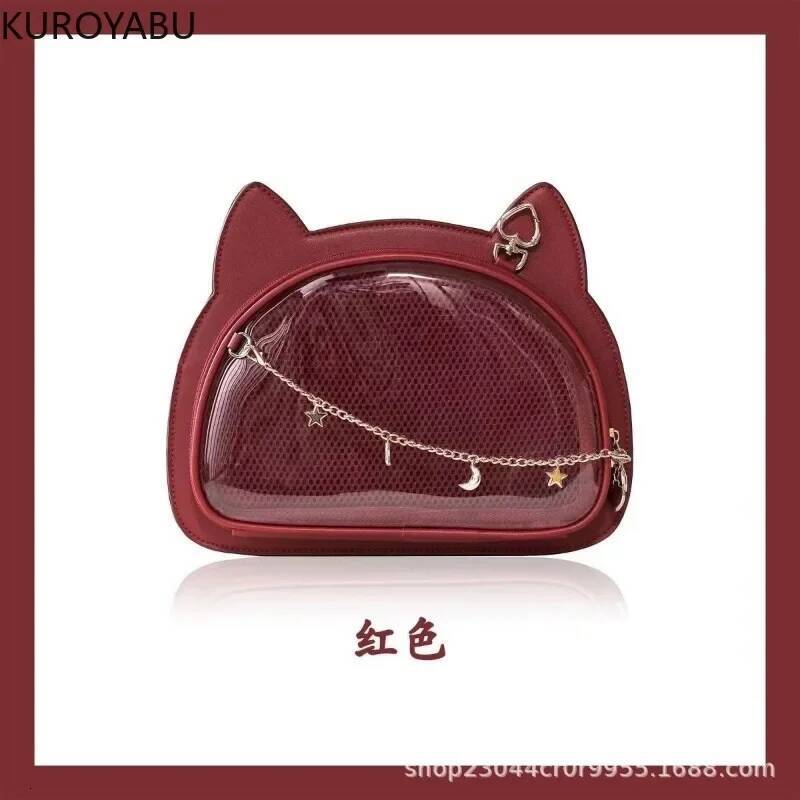 Cute Japanese Y2K Bag 2025 New Women's Handbag Uniform Cat Ears Itabag One Shoulder Gothic Haruku Fashion Transparent PU Bags
