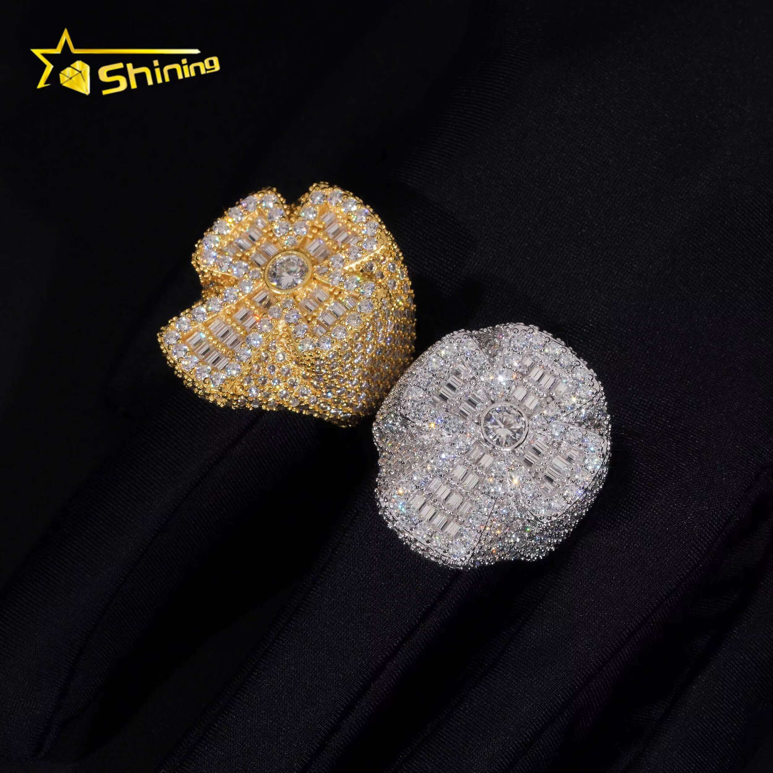 New GRA Certificate 925 Sterling Silver Gold Plated Fine Jewelry VVS Diamond Classic Cross Ring Moissanite Hip Hop Band Ring