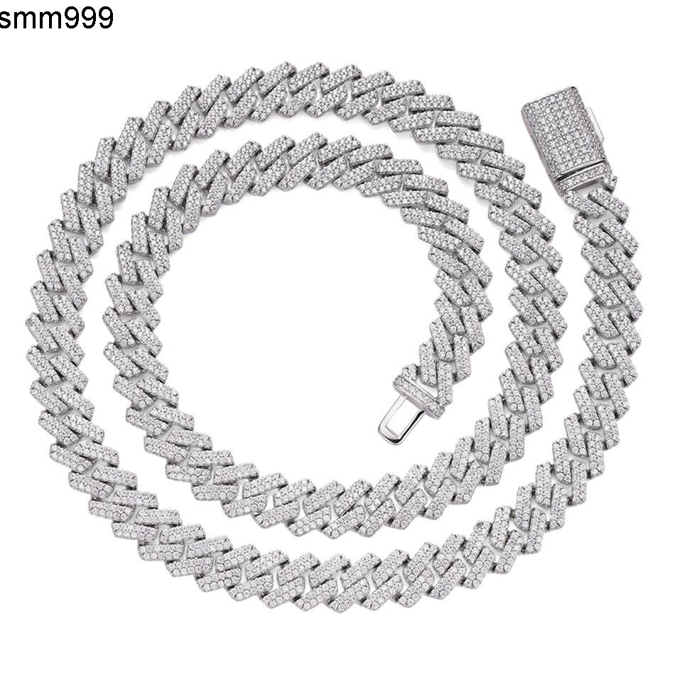 High Quality Hip Hop Micro Pave 8MM Iced Out Vvs Moissanite Diamond Gold Plated 925 Sterling Silver Cuban Link Chain Necklaces