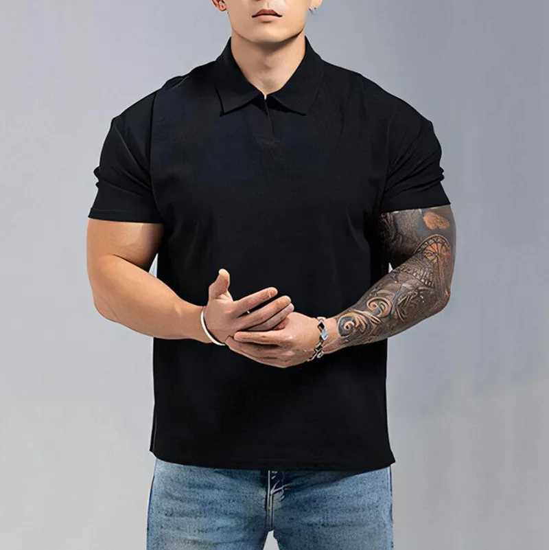 2025 Summer Simple Solid-color Chinese Polo Henry Collar Sporty Casual Breathable And Fitness Short-sleeved T-shirt With Cuffs XJ250605