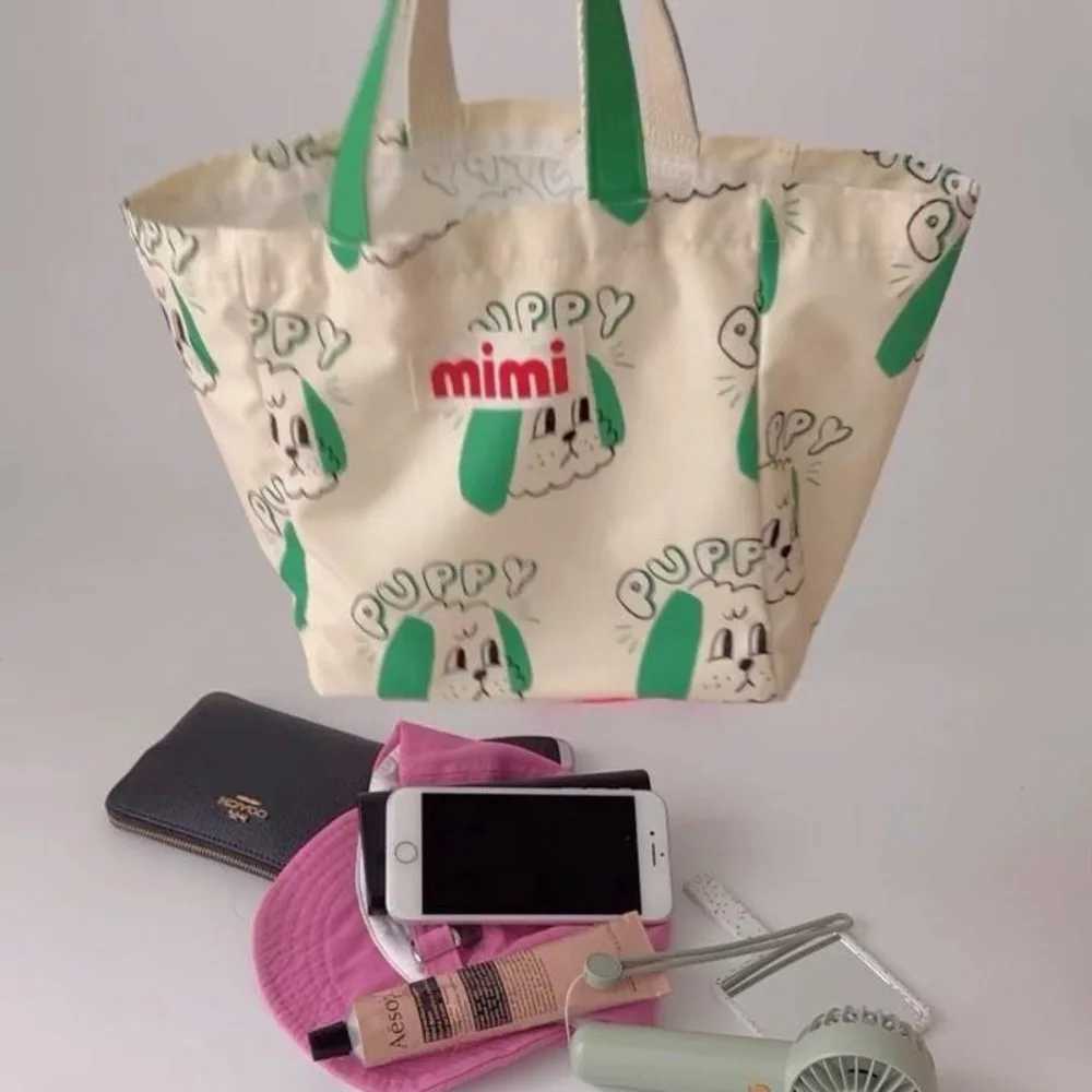 Cute Print Oxford Cloth Storage Bag Square Shape Beach Bag Large Capacity Lunch Bag Portable Shoulder Bag Creative Handbag XJ250605