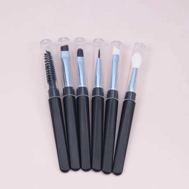 6pcs/set Portable Eyeshadow Makeup Brushes Travel Size Make up Brushes Eye Brow Silicone Glitter Essential Cosmetic Tools with Lid W250605