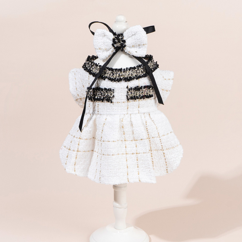 Tweed Princess Dog Apparel Dress Girl Cute Pet Clothes Outfit Small Dogs Costume Dresses with Bow Tie Collar for Small Dogs Cat Girl Teacup Yorkie Chi