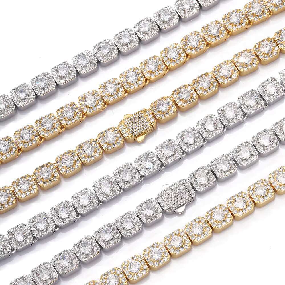Iced Out Jewelry 10mm Clustered Tennis Chain Bracelet Square MoissaniteDiamond Gold Plated Tennis Bracelet for Women
