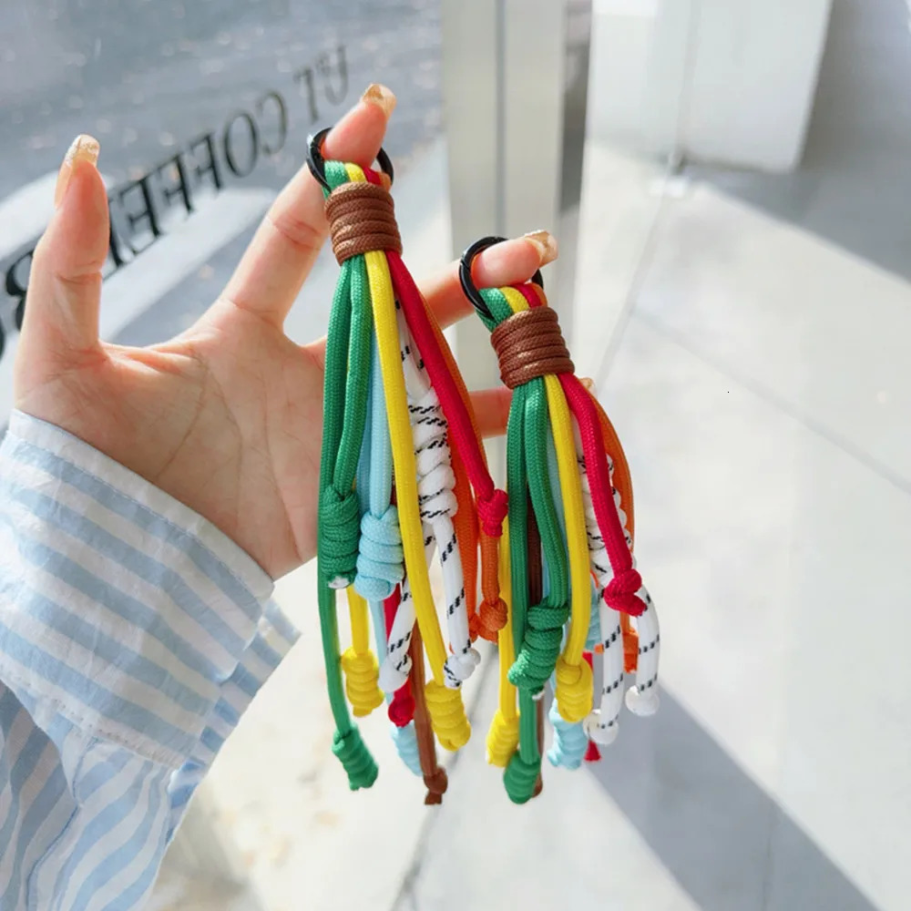 Korean Rainbow Braided Rope Pendant Keychain Fashion Bag Accessories Tassel Anti-theft Key Chain Colorful Pendant Gift Keyring 250604