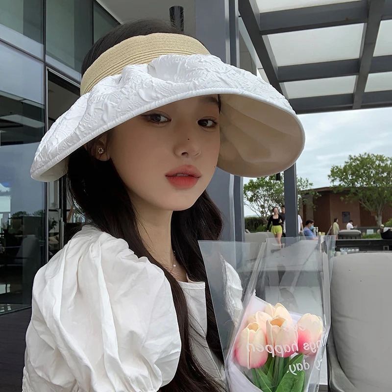 Summer Travel Sunshade Sunblock Hat Large Eaves Anti-UV Temperament All Empty Top Hat Tidal Sun Hat Childrens Straw Hat 250603