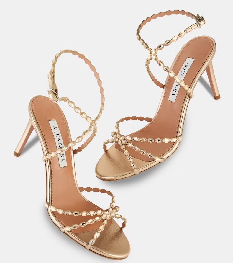 Elegant Brand Party Dress Aquazzs Women Love Struck Sandal Shoes Crystals Ankle Straps High Stiletto Heels Party Wedding Dress Sandalias EU35-43