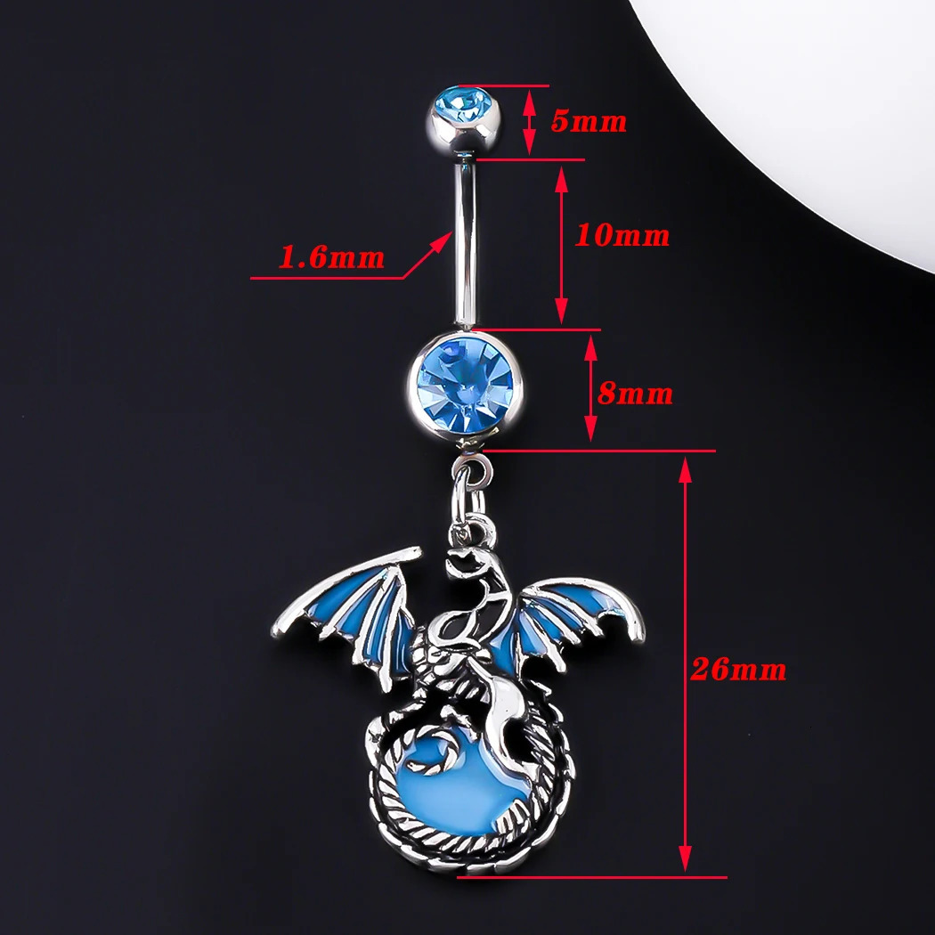 JHJT 14G Gothic Dragon Belly Button Piercing Stainless Steel Glow Navel Rings Body Jewelry 250530