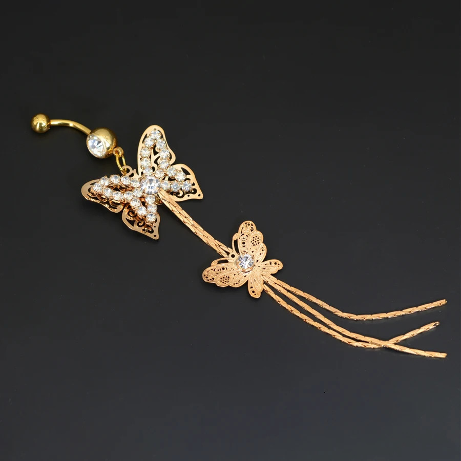 Summer Belly Button Rings Stainless Steel Zircon Butterfly Navel Piercing for Women Body Belly Jewelry Pendant 250530