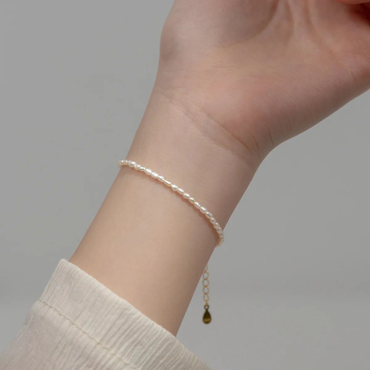 HENGSHENG Small Size 3-4mm Natural Freshwater White Pearls Rice Shape Bracelet Simple Trendy Style For Women Girls Jewelry Gifts 250604