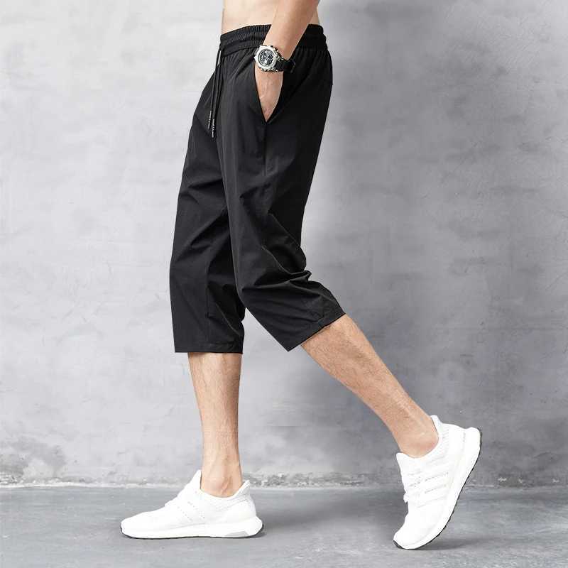 Summer Cropped Trousers for Men Ice-Feel Breathable Stretch Trousers Casual Versatile Shorts XJ250605