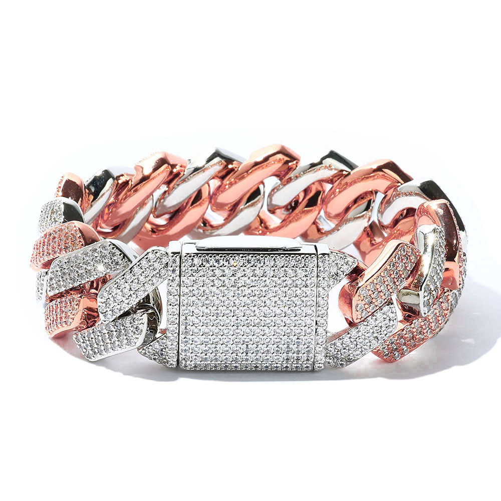 Hip Hop Bracelet 20mm Flip Buckle Three Rows Moissanite Diamond Cuban Chain Thick Mens Bracelet Jewelry