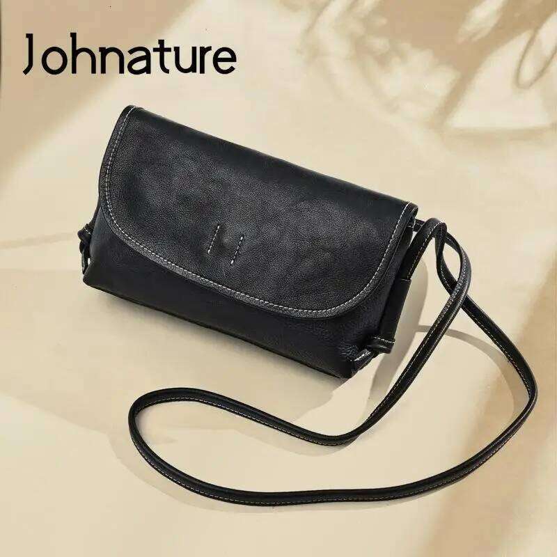 Johnature Vintage Solid Color Women Small Bag 2025 New Genuine Leather Versatile Simple Real Cowhide Shoulder & Crossbody Bags 2025/06/05