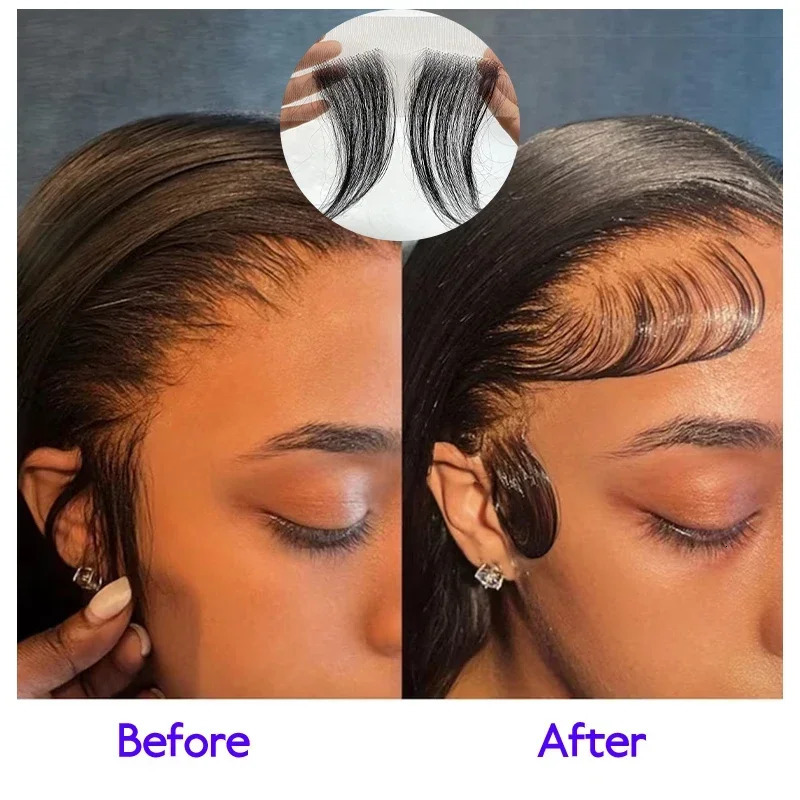 15cm 100% Human Hair Invisible Natural Bangs Black Lace Edges Seamless Covering Forehead Hairline Patch Sideburn Edge Patch 250529