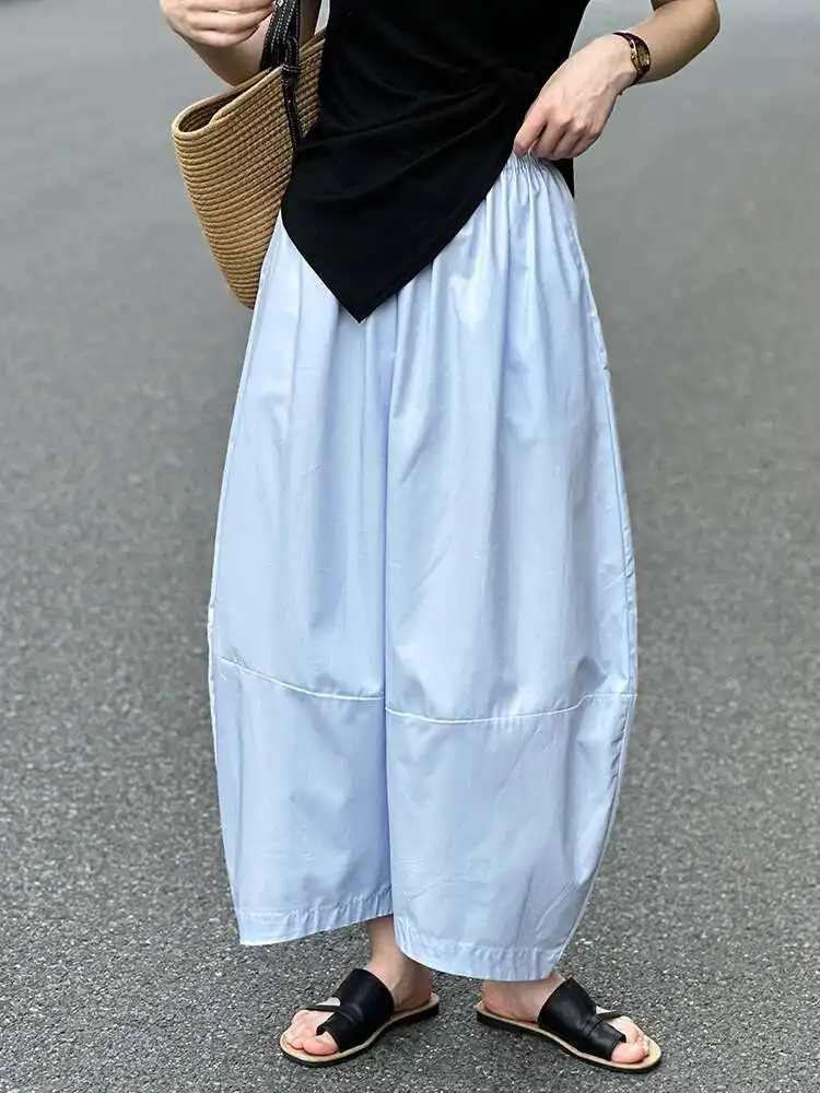 LANMREM Minimalism High Waist Bloomers Pants Women Solid Office Lady Fashion Trousers Female Clothes Summer 26D9690 250604