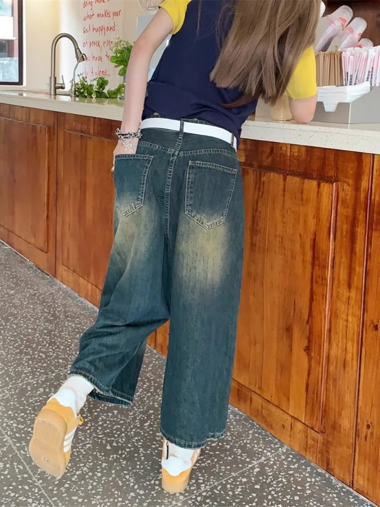 Retro Blue Wide Short Jeans Women Baggy Y2k Jorts Casual Vintage Streetwear Harajuku Korean Style Denim Shorts Basic Summer 250604